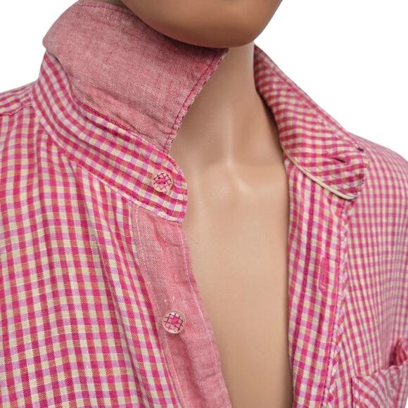 BUGATCHI Uomo Linen Shirt Men L Gingham Check Contrast Flip Cuffs Long Sleeve - Picture 3 of 12